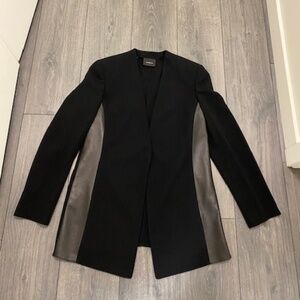 Akris Wool Leather Black Blazer Jacket Size 10